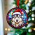 Alaskan Malamute in Santa Hat Suncatcher Decoration